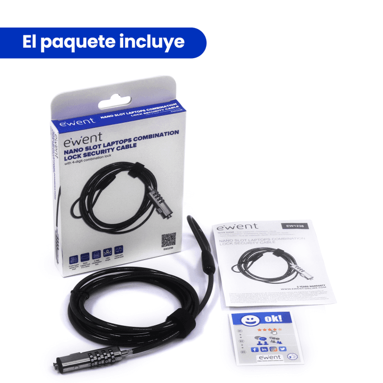CABLE SEGURIDAD EWENT NANO CON COMBINACION miniatura 3