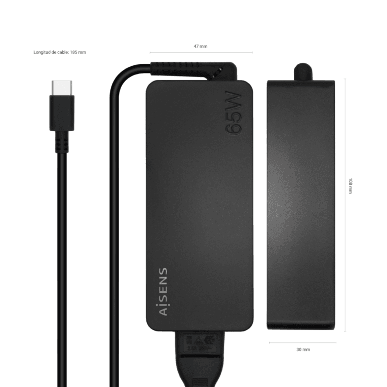 CARGADOR AISENS 65W PD3.0 1XUSB-C 1.8M NEGRO miniatura 4