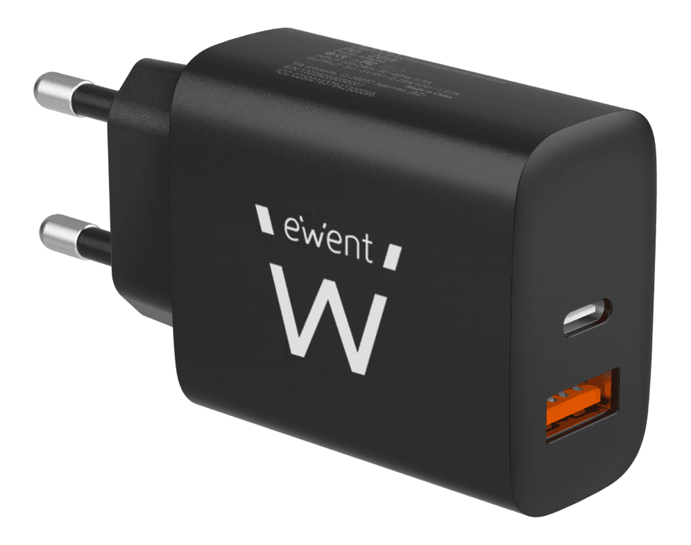 Cargador Ewent Rápido USB-C y QC3.0 20W — imagen 1