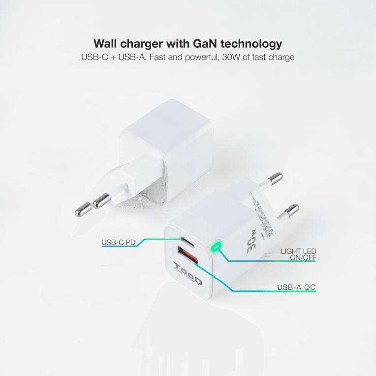 Cargador Tooq GAN USB-C PD USB-A QC 30W miniatura 3