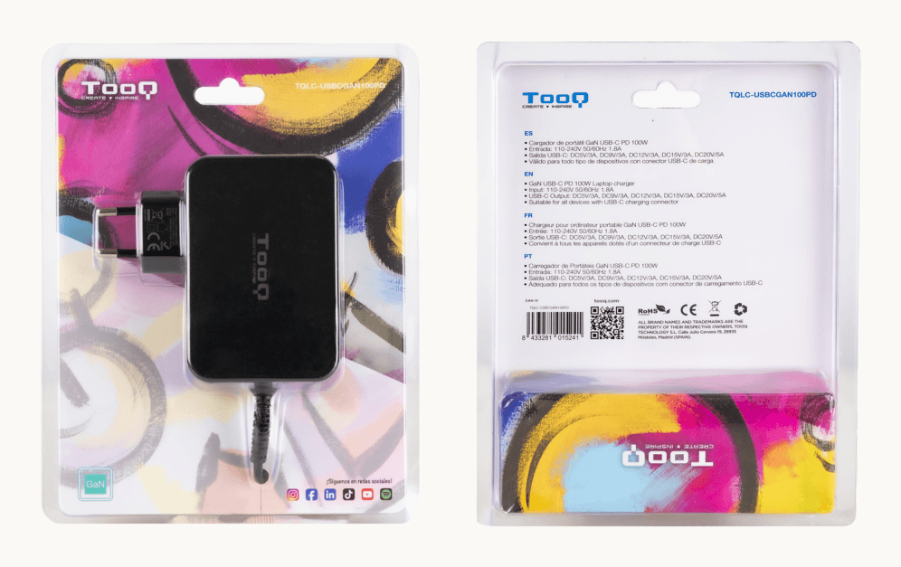 Cargador Tooq Portatil Gan USB-C PD 100W Negro miniatura 5