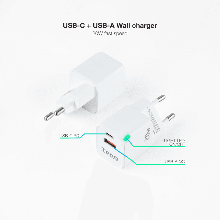 Cargador Tooq USB-C PD USB-A QC 20W miniatura 3