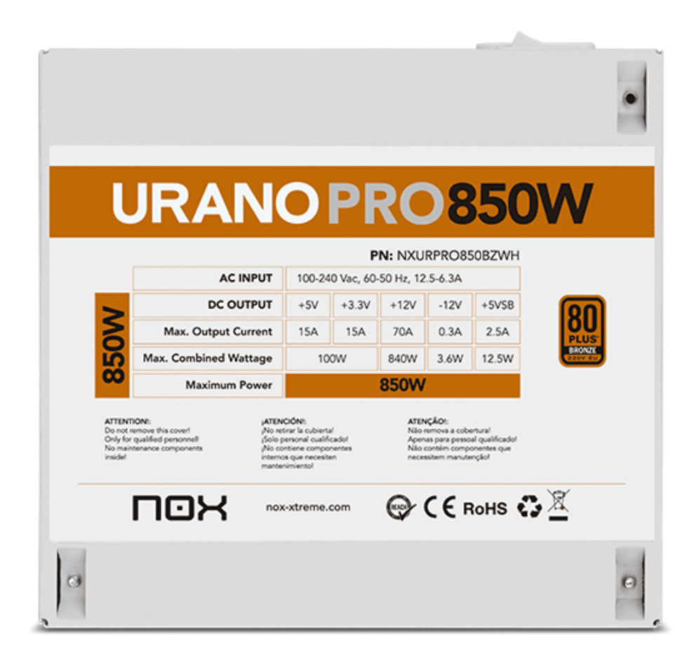 Fuente Nox Urano Pro 850W 80+ Bronze Blanca miniatura 8