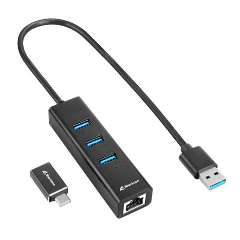 HUB USB SHARKOON 3X3.2 GEN 1 + RJ45  ALUMINIO NEGRO — imagen 1