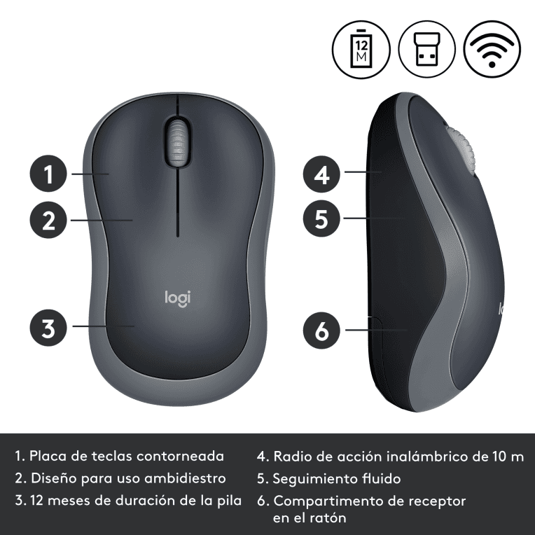 Ratón Logitech M185 Gris RF Inalámbrico Pilas miniatura 6