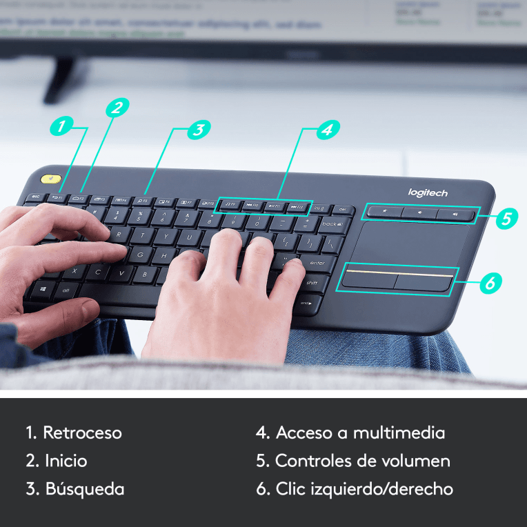 Teclado Logitech K400 Plus RF Inalámbrico Negro miniatura 8