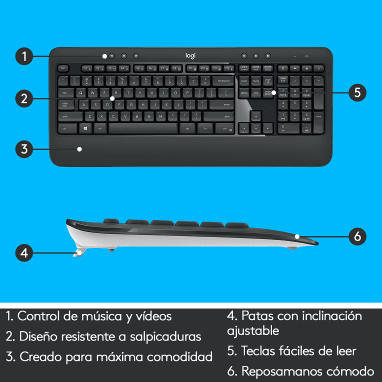 Teclado Logitech MK540 Negro Inalámbrico Pilas miniatura 8