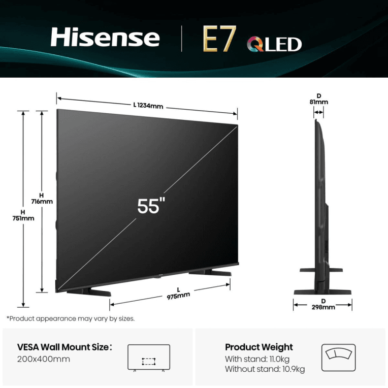 TV Hisense 55E77Q 55" QLED Smart TV Dolby Vision miniatura 3