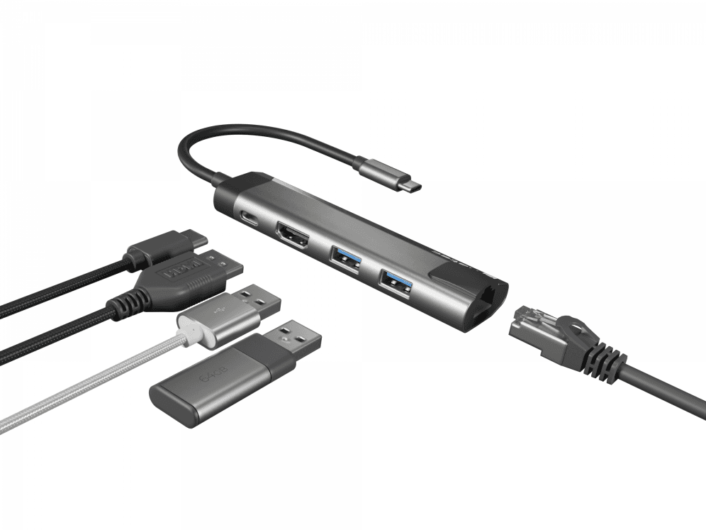 ADAPTADOR 5 IN 1 USB-C NATEC FOWLER GO 2X USB 3.0 HUB, HDMI 4K, USB-C PD — imagen 1