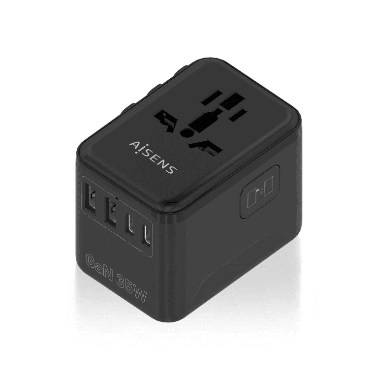 Adaptador Aisens Enchufe Universal Viaje Cargador USB GaN 35W Negro — imagen 1