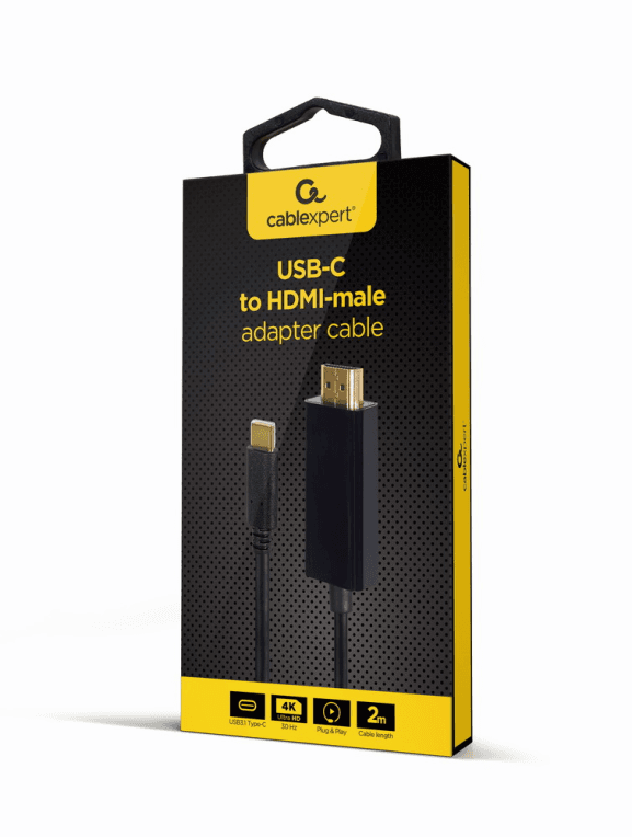 Adaptador Gembird A-CM-HDMIM-01 USB-C a HDMI 4K 30Hz 2m Negro — imagen 1