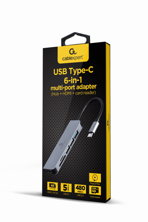 Adaptador Gembird Multipuerto USB Tipo-C 6 en 1 Hub con HDMI y Lector de Tarjetas — imagen 1