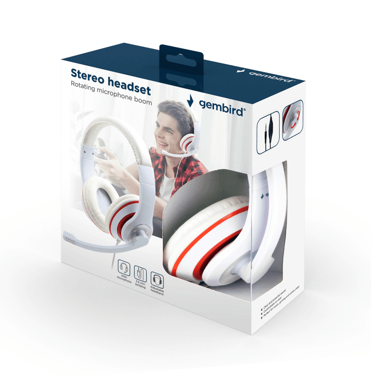 Auriculares Gembird MHS-03-WTRD Blanco Rojo Microfono Alambrico 3.5mm — imagen 1