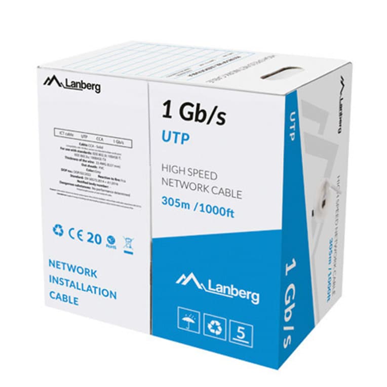 Bobina Cable de Red Lanberg LCU6 305M Gris Cat6 UTP 1GB/s — imagen 1
