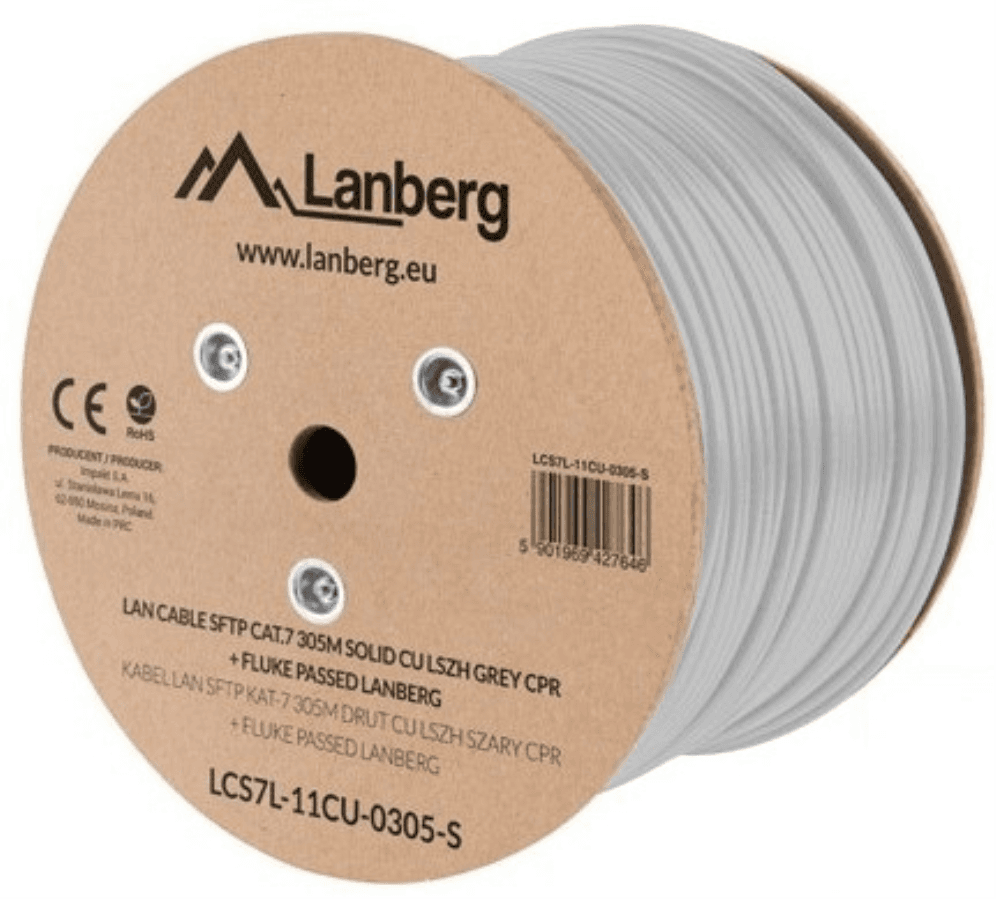 BOBINA CABLE RED LANBERG SFTP RJ45 CAT.7 SOLIDO CU AWG23 LSZH CPR 305M GRIS FLU — imagen 1