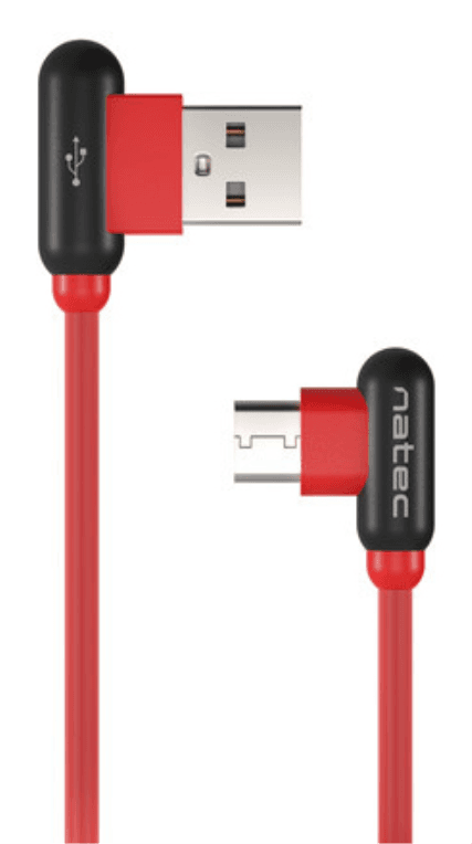 CABLE NATEC USB-C MACHO A USB-A 2.0 MACHO 1M CONECTORES EN ANGULO ROJO EN CAJA