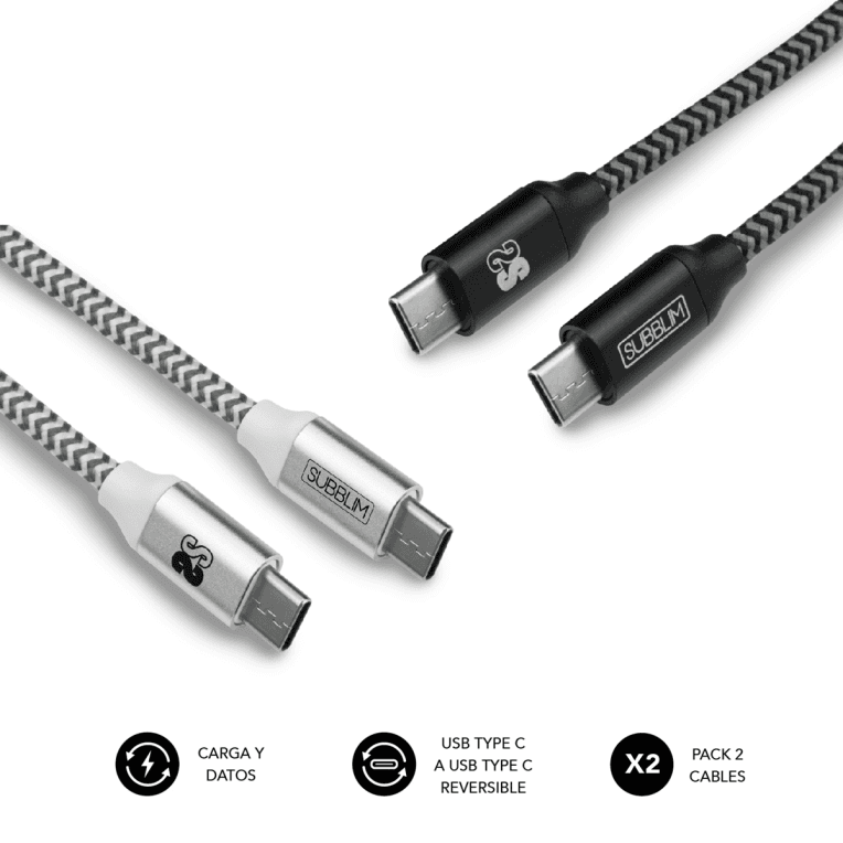Cable Subblim 2x Premium USB-C to USB-C Alu Black/Silver — imagen 1