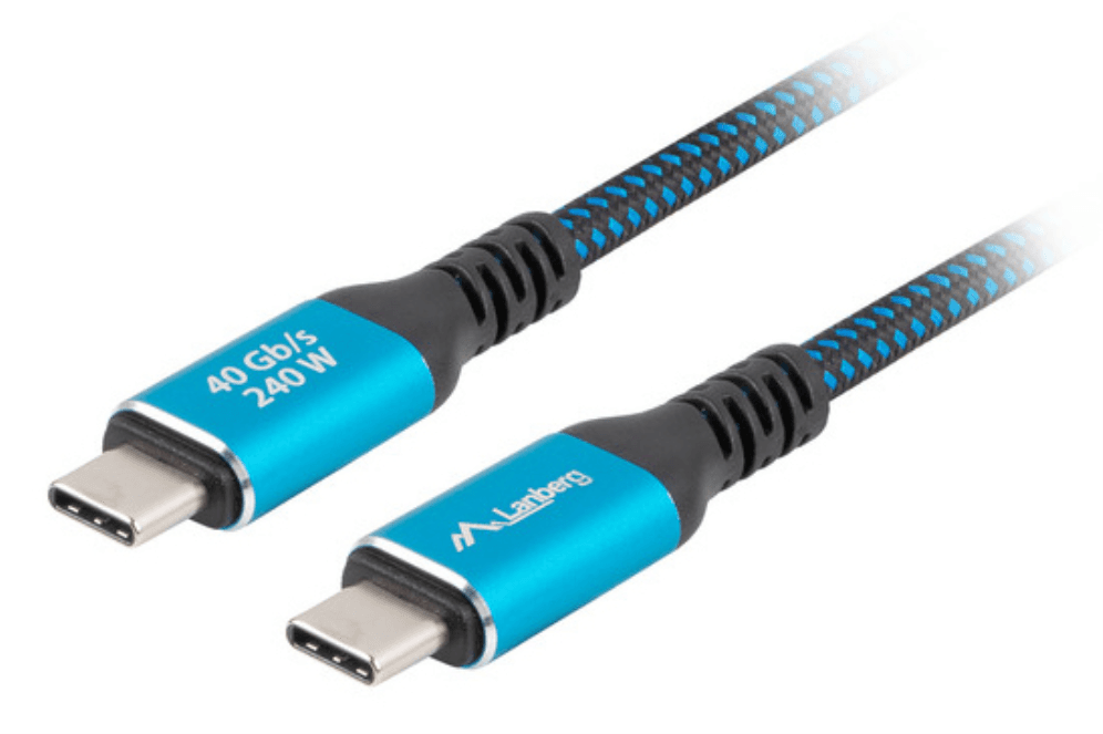 CABLE USB-C 4.0 LANBERG MACHO/MACHO 1M 240W 8K 60HZ NEGRO/AZUL — imagen 1