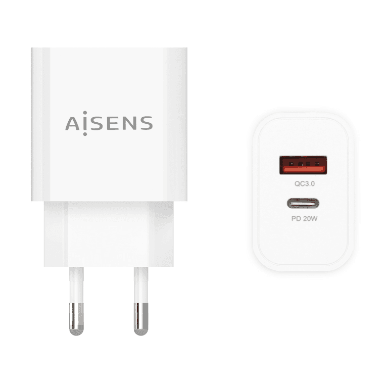 Cargador Aisens 20W 1xUSB-C PD3.0 1xUSB-A QC3.0 Blanco — imagen 1