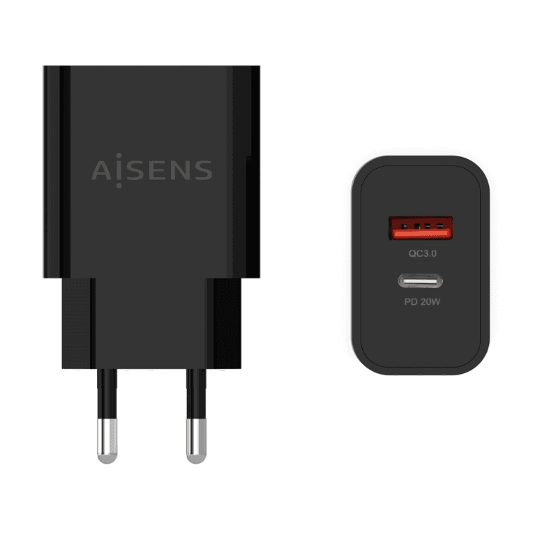 Cargador Aisens 20W 1xUSB-C PD3.0 1xUSB-A QC3.0 Negro — imagen 1