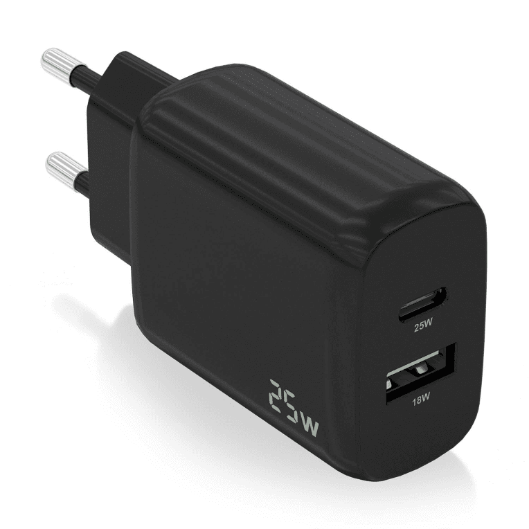 Cargador Aisens 25W 1xUSB-C PD3.0 1xUSB-A QC3.0 Negro — imagen 1