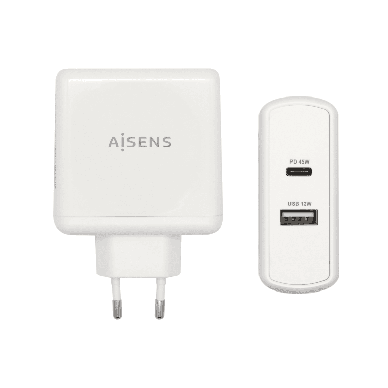 Cargador Aisens 57W 1xUSB-C PD3.0 45W 1xUSB-A 5V 2.4A 12W Blanco — imagen 1
