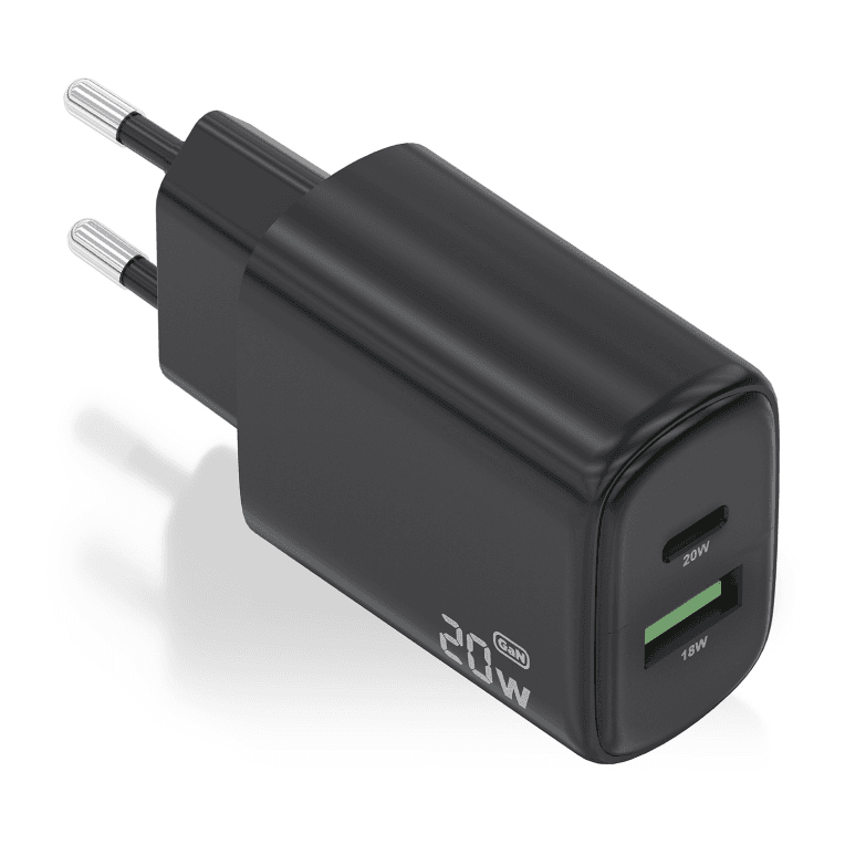 Cargador Aisens Gan 20W, 1xUSB-C PD3.0, 1xUSB-A QC3.0, Negro — imagen 1