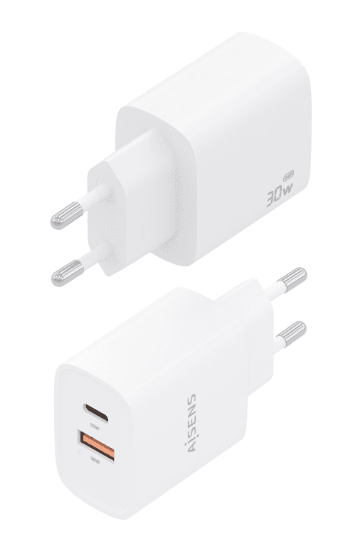 Cargador Aisens Gan 30W, 1xUSB-C PD3.0 QC4.0, 1xUSB-A QC3.0, Blanco 2 — imagen 1