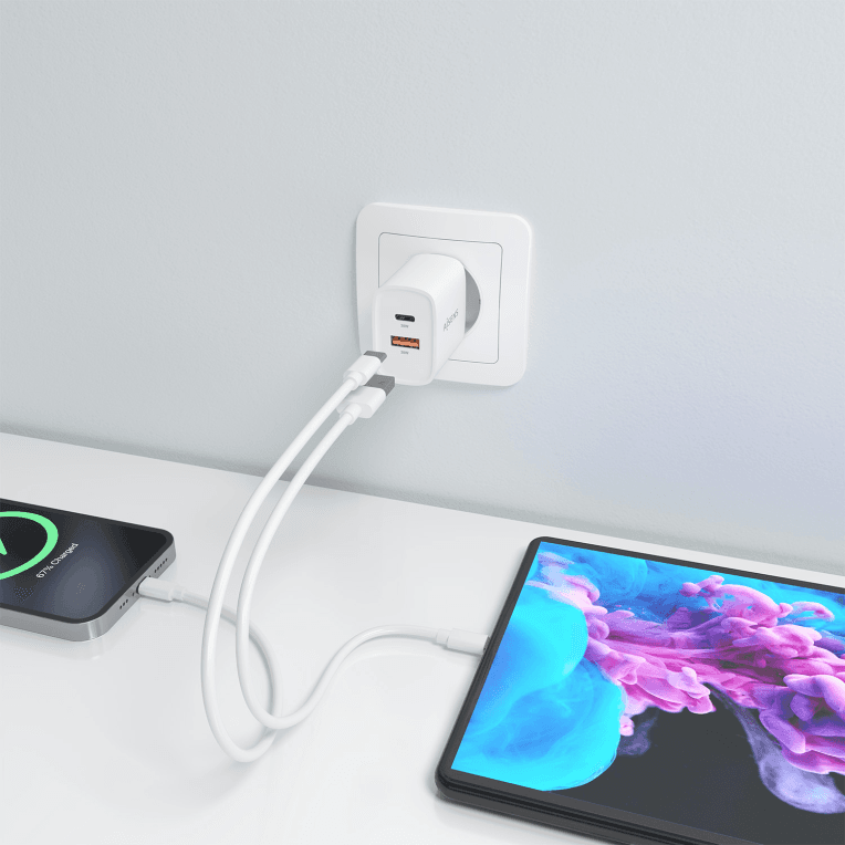 Cargador Aisens Gan 30W 1xUsb-C Pd3.0 Qc4.0 1xUsb-A Qc3.0 Blanco 4 — imagen 1