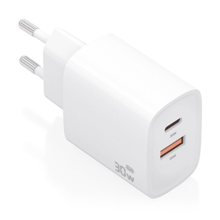 Cargador Aisens Gan 30W 1xUsb-C Pd3.0 Qc4.0 1xUsb-A Qc3.0 Blanco — imagen 1