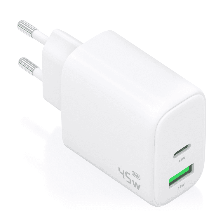 Cargador Aisens Gan 45W 1xUsb-C Pd3.0 Qc4.0 1xUsb-A Qc3.0 Blanco — imagen 1