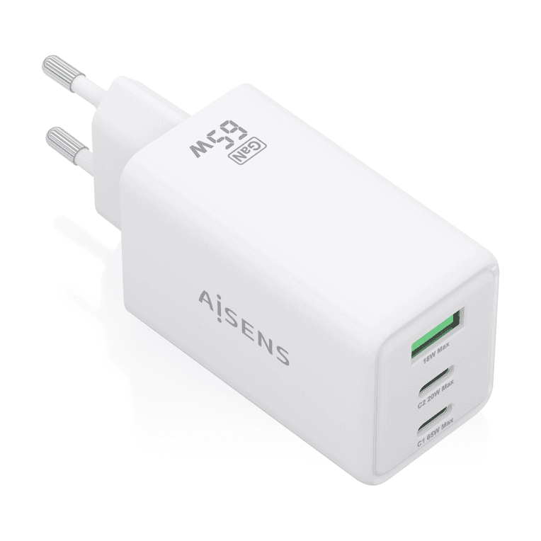 Cargador Aisens Gan 65W 2xUsb-C Pd3.0 Qc4.0 1xUsb-A Qc3.0 Blanco 2 — imagen 1
