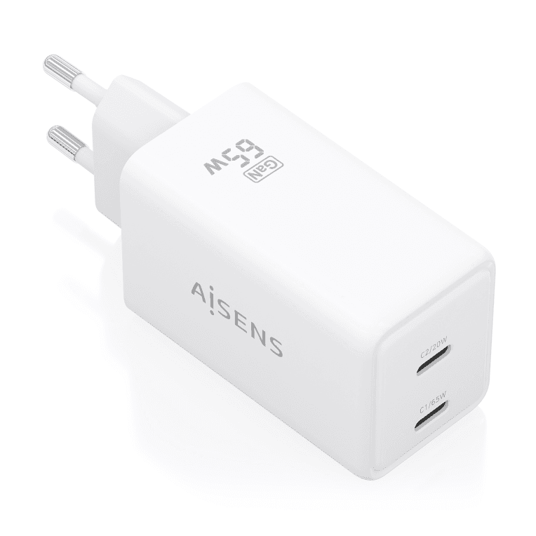 Cargador Aisens Gan 65W 2xUSB-C PD3.0 QC4.0 Blanco 1 — imagen 1