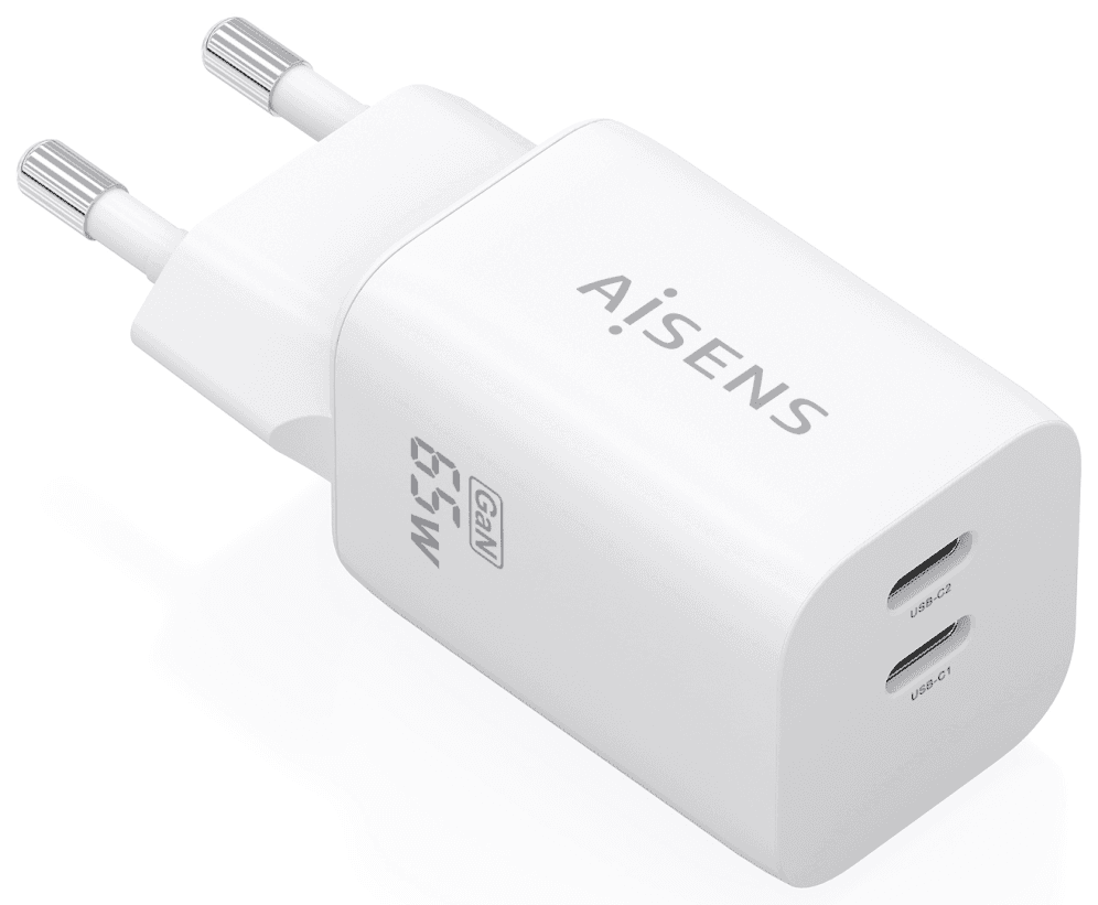 CARGADOR AISENS GaN 65W 2xUSB-C PD3.0 QC4.0 BLANCO 2 — imagen 1