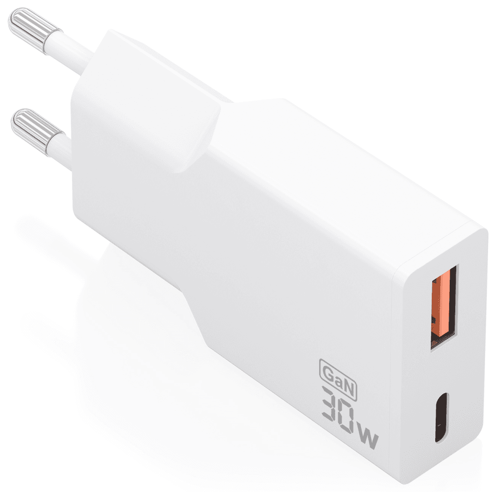 CARGADOR AISENS ULTRA DELGADO GaN 30W 1xUSB-C PD3.0 QC4.0 1xUSB-A QC3.0 BLANCO — imagen 1