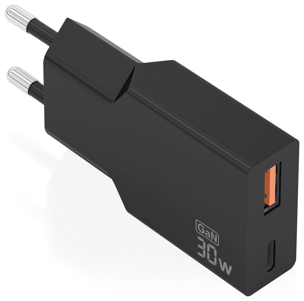 CARGADOR AISENS ULTRA DELGADO GaN 30W 1xUSB-C PD3.0 QC4.0 1xUSB-A QC3.0 NEGRO — imagen 1