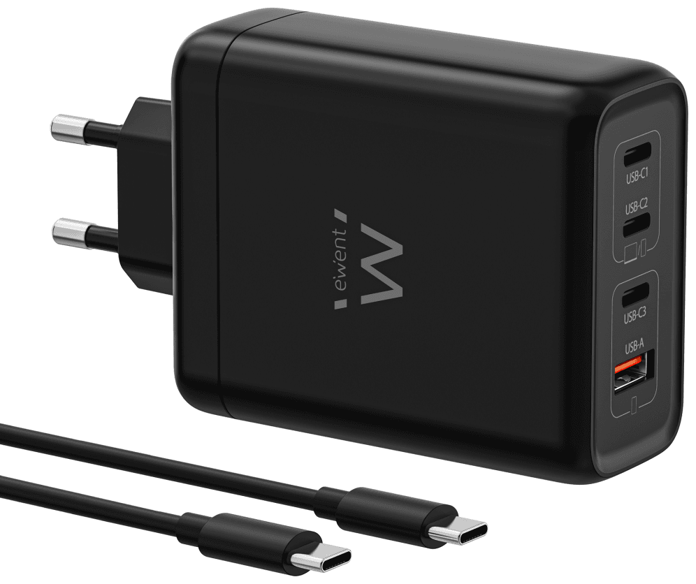 CARGADOR EWENT EW1337 GAN FAST 140W 4 USB-C+USB-A CON CABLE — imagen 1