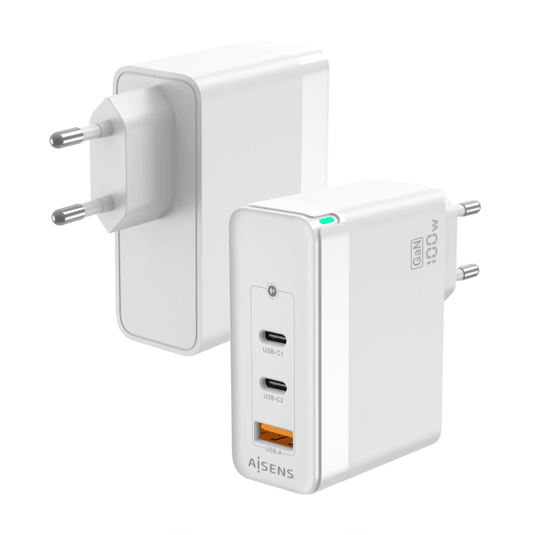 Cargador Gan Aisens ASCH-100W3P008-W 100W 2xUSB-C PD3.0 QC4.0 QC5.0 1xUSB-A QC3.0 Blanco — imagen 1
