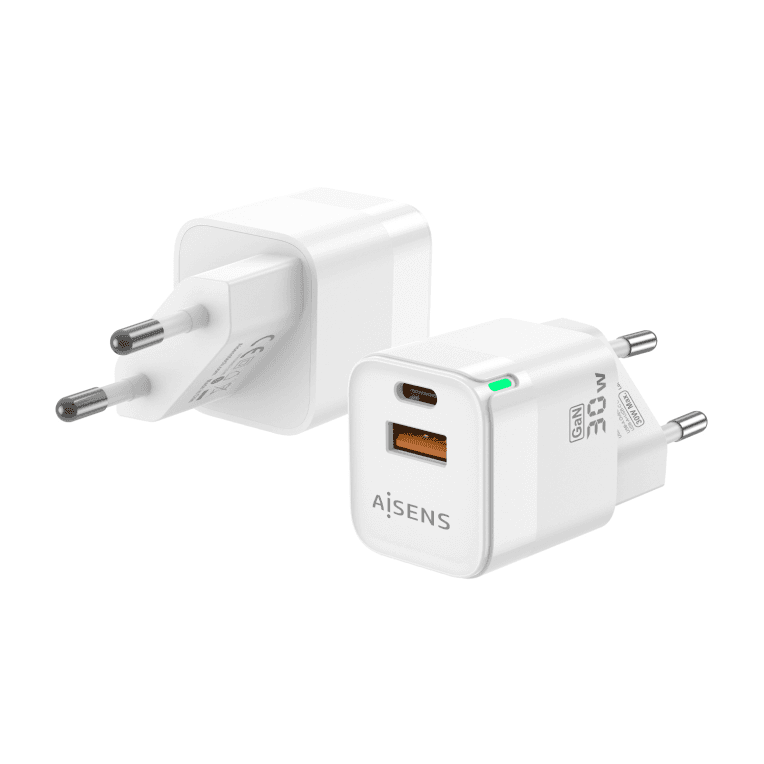 Cargador Gan Aisens ASCH-30W2P004-W 30W 1xUSB-C PD3.0 QC4.0 1xUSB-A QC3.0 Blanco — imagen 1