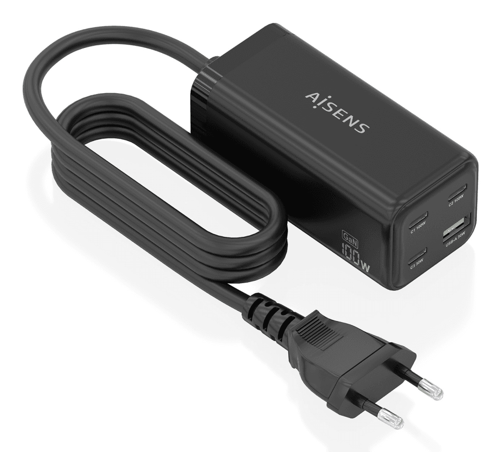Cargador Gan Aisens Sobremesa 100W 3xUsb-C Pd3.0 Qc4.0 Qc5.0 Usb-A Qc3.0 — imagen 1