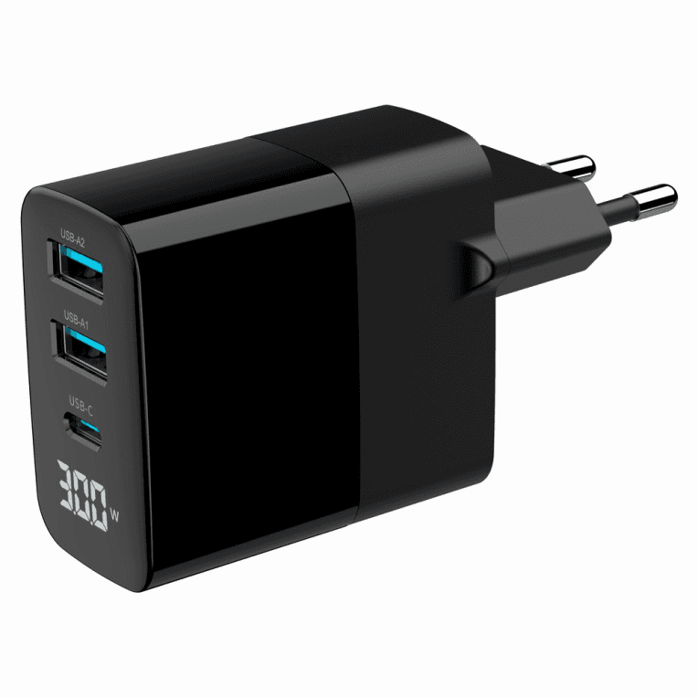 Cargador Gembird USB Gan 3 Puertos 30W LCD Negro — imagen 1