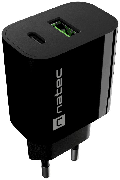 CARGADOR NATEC RIBERA 20W 1XUSB-A QC3.0 + 1XUSB-C PD3.0 NEGRO — imagen 1