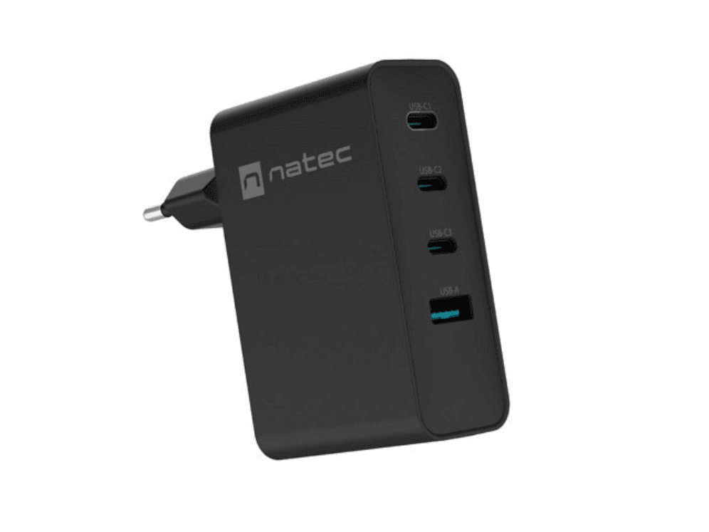 Cargador Natec Ribera GaN 100W 3xUSB-C + 1xUSB-A PD3.0 QC3.0 Negro — imagen 1
