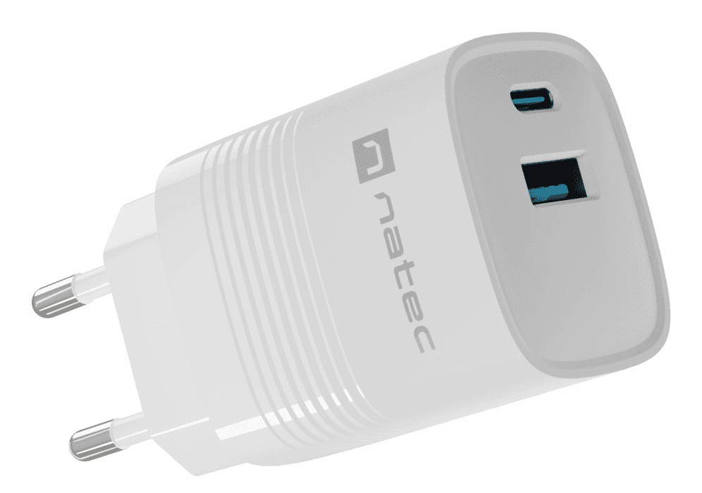 Cargador Natec Ribera Gan30W PD3.0 QC3.0 1xUSB-A + 1xUSB-C Blanco — imagen 1