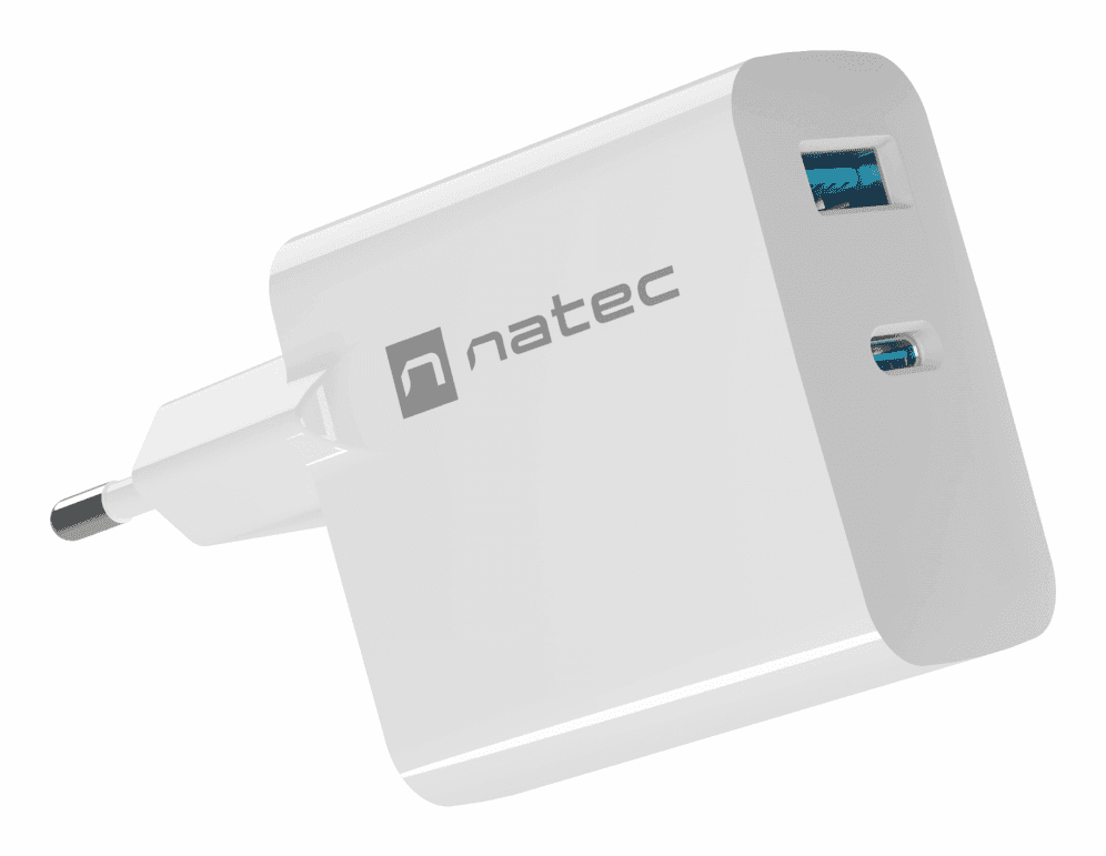 Cargador Natec Ribera Gan45W PD3.0 QC3.0 1xUSB-A + 1xUSB-C Blanco — imagen 1
