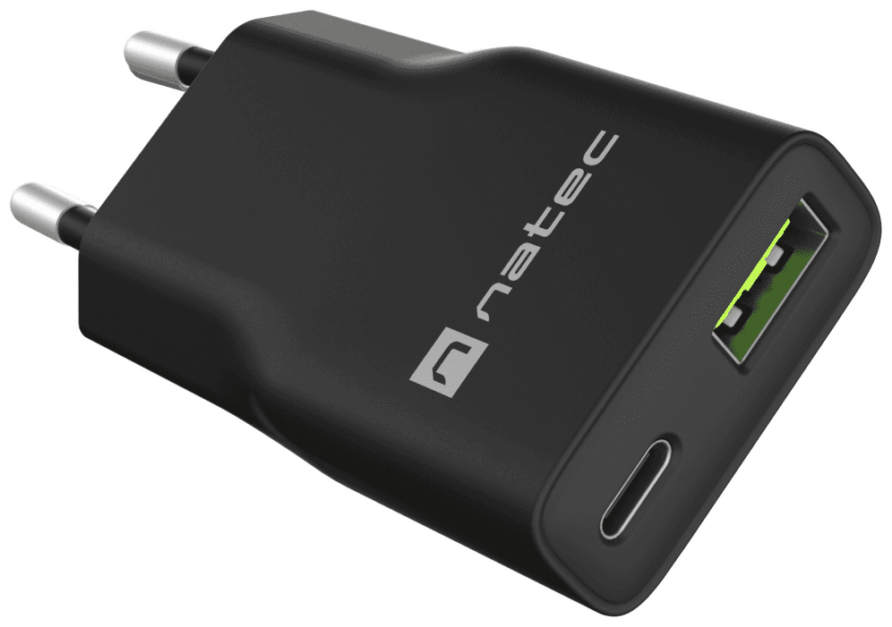 CARGADOR NATEC RIBERA SLIM 20W 1XUSB-A + 1xUSB-C PD3.0 QC3.0 PROTECCION OVP,OCP,SCP Y OTP NEGRO — imagen 1