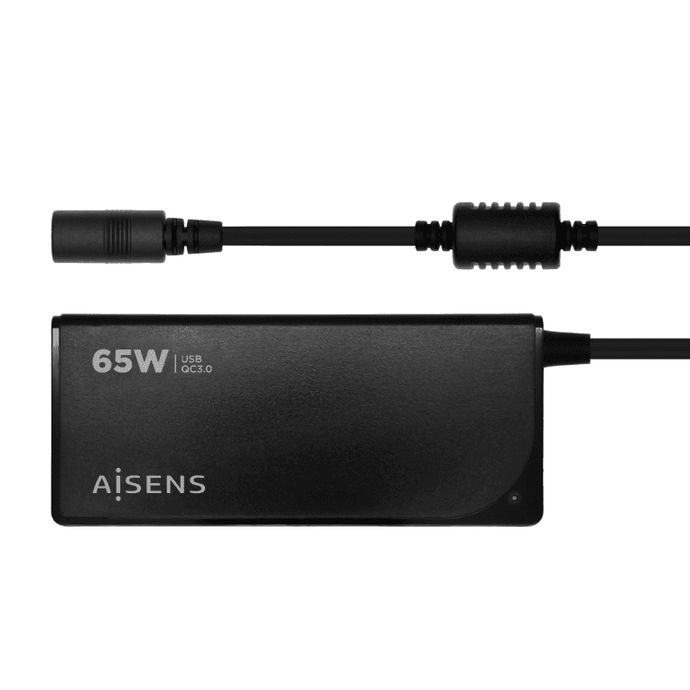 Cargador para portátil o Inversor Aisens ASLC-65WAUTO-BK 65W Automático 9 Conectores USB-A QC3.0 Negro