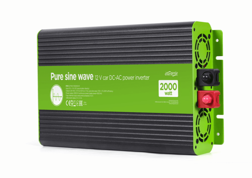 Cargador para portátil o Inversor Energenie EG-PWC-PS2000-01 DC-AC Coche Onda Sinusoidal Pura 12V 2000W