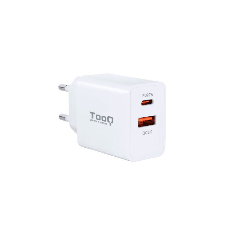 Cargador Pared Tooq USB-C/PD 20W, USB-A/QC 18W Blanco — imagen 1