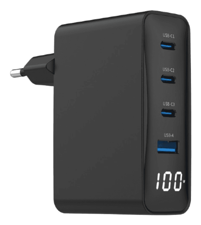 Cargador Rapido Gembird Usb Gan De 4 Puertos 100 W Lcd Negro — imagen 1
